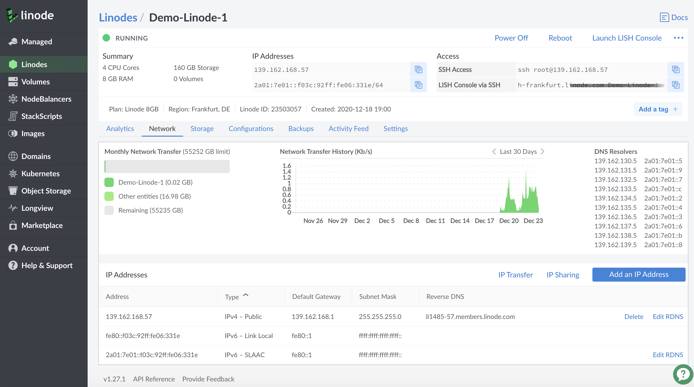 The Network settings tab for your Linode The Network settings tab for your Linode
