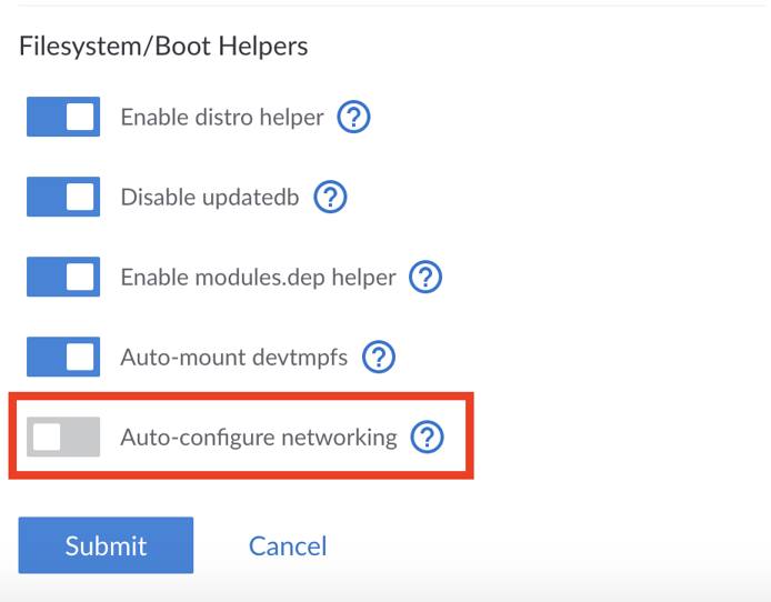 Toggle the ‘auto-configure networking’ box Toggle the ‘auto-configure networking’ box