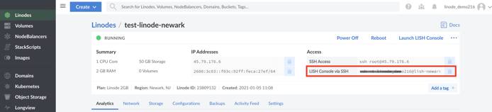 Copy the ‘Lish via SSH’ text in the ‘Access’ pane Copy the ‘Lish via SSH’ text in the ‘Access’ pane